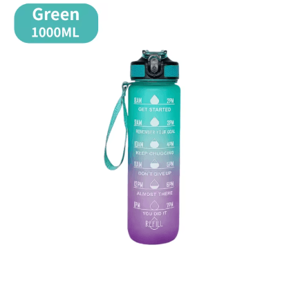 1000ml Gradient Motivational Sports Water Bottle Leak Proof Bottle with Bouncing Suction Nozzle for Gym andOutdoor Use