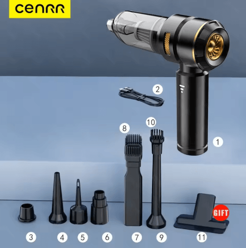 CENRR 998000PA Cordless Car Vacuum Cleaner Handheld Wireless Vacuum with Dust Display Lamp and Air Gun