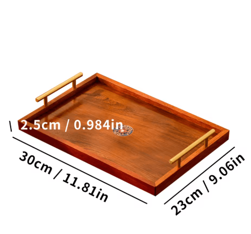 Wooden Serving Tray Set 3 Piece Breakfast Party and Storage Trays with Metal Handles Brown