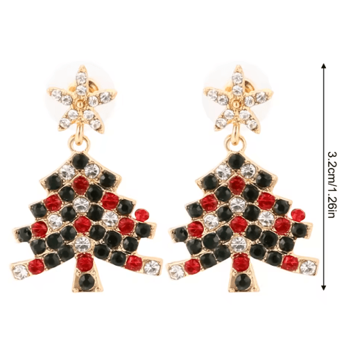 Christmas Tree Dangle Earrings Shiny Rhinestone Star Drop Earrings for Women and Girls