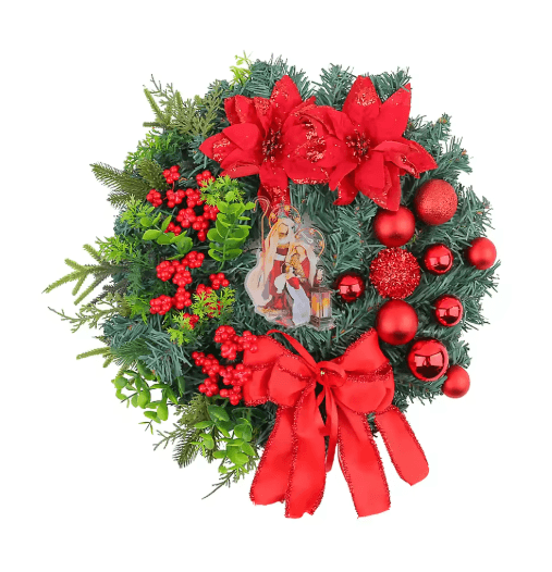 Christmas LED Wreath with Red Bow Lighted Holiday Garland for Indoor and Outdoor Decor