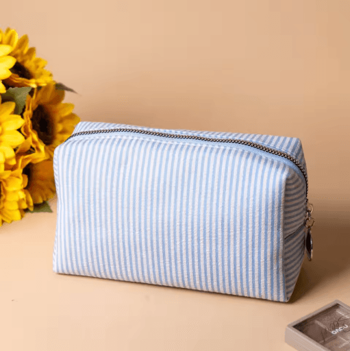 Striped Embroidery Makeup Bag Waterproof Travel Toiletry Organizer with Bubble Print
