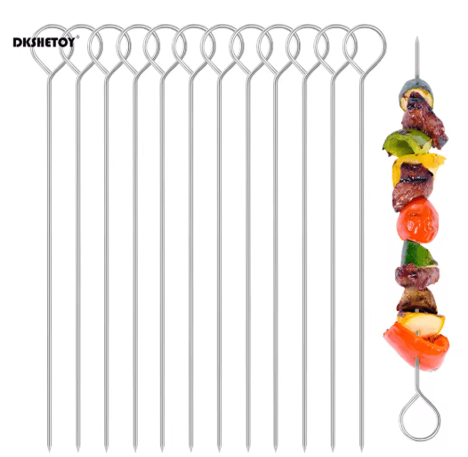20cm Stainless Steel BBQ Skewers Heat Resistant Barbecue Fork Needle Clips for Outdoor Grilling