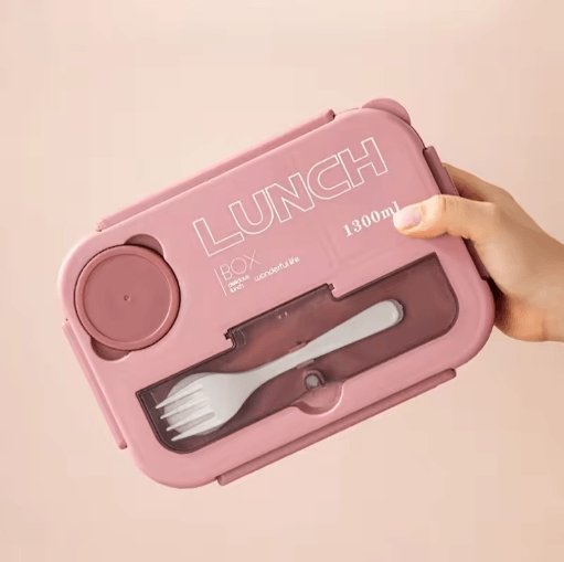 1300ML Compartment Bento Lunch Box Portable Microwave Food Container with Fork and Spoon