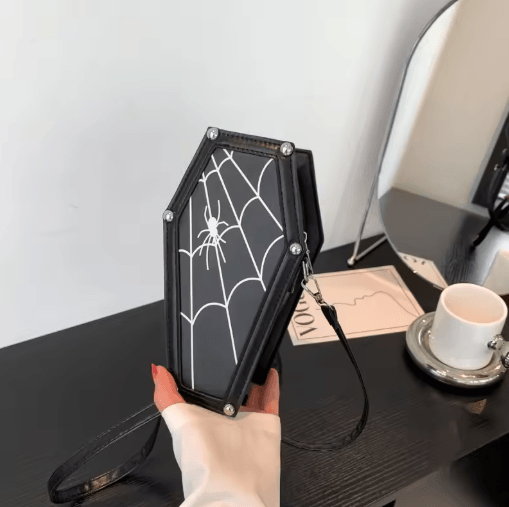 Gothic Coffin Crossbody Bag for Women Halloween Y2K Phone Purse