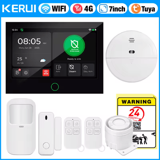 KERUI 4G + WiFi Smart Home Alarm System - 7 IPS Touchscreen Security Hub