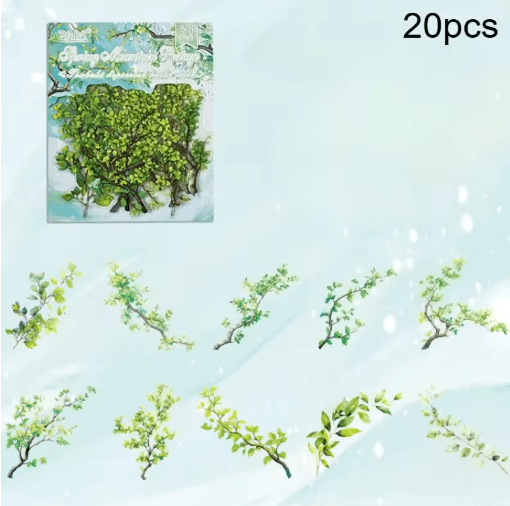 Retro Plant & Flower PET Stickers (20-Pack) - DIY Journal & Scrapbooking Decoration Set