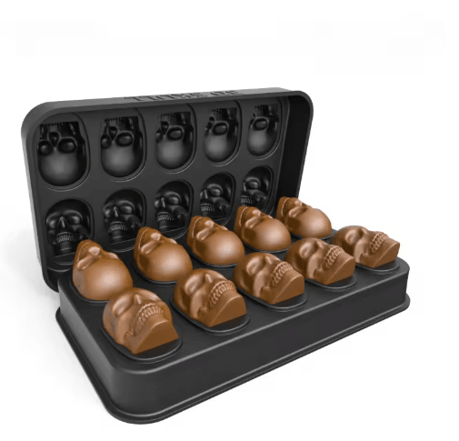 3D Skull Ice Cube Tray – 10-Cavity Silicone Skull Mold with Funnel for Whiskey & Baking