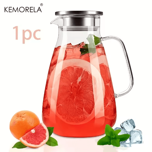 2L Glass Pitcher with Lid & Handle Heat-Resistant Glass Water Jug for Hot & Cold Drinks