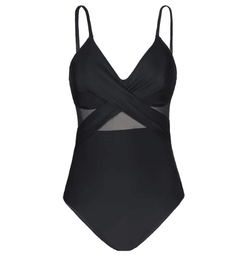 Contrast Mesh One-Piece Swimsuit with V-Neck & High-Cut Design