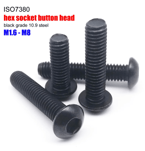 Black ISO7380 Button Head Screws - Grade 10.9 Hex Socket Allen Bolts (M1.6-M8)