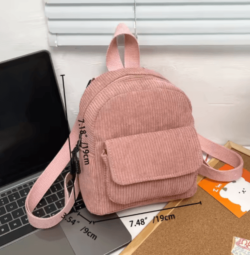 Corduroy Mini Backpack for Girls Lightweight Casual Travel and School Rucksack