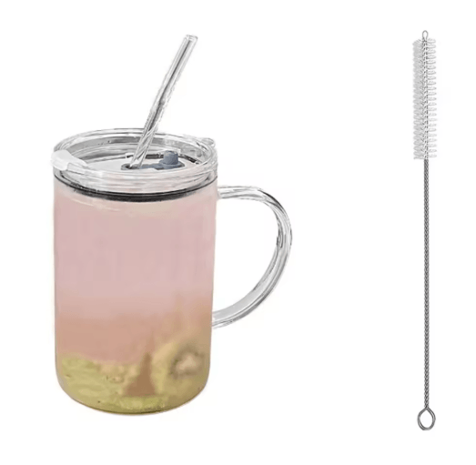 1000 ml Glass Tumbler with Straw and Lid Reusable Iced Coffee Cup for Hot and Cold Drinks