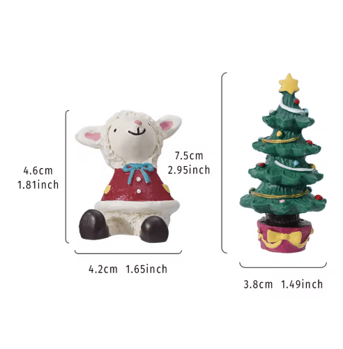 Cute Christmas Lamb & Tree Resin Decor Set for Festive Homes