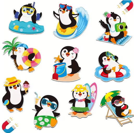 Cute Penguin Cruise Door Magnets Set - 10PCS Beach & Pool Theme Decor
