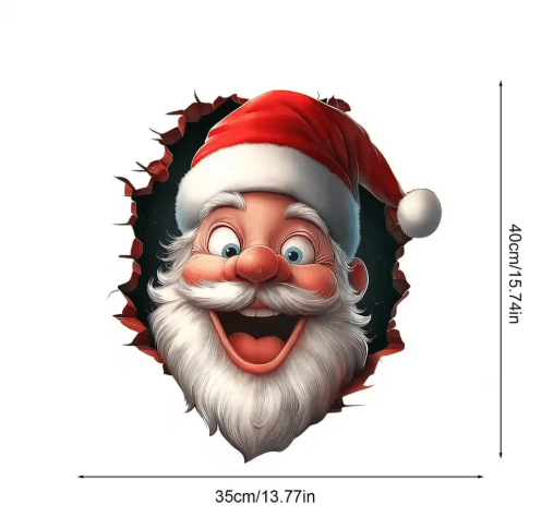 Santa Claus 3D Effect Wall Stickers Peel and Stick Funny Christmas Decals