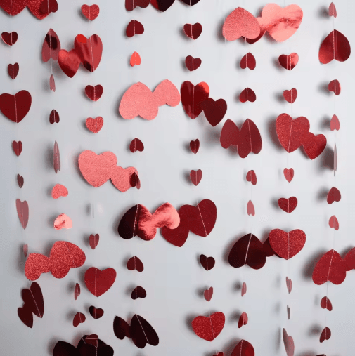 4M Red Heart Wedding Garland Glitter Love Streamer for Parties & Home Decor