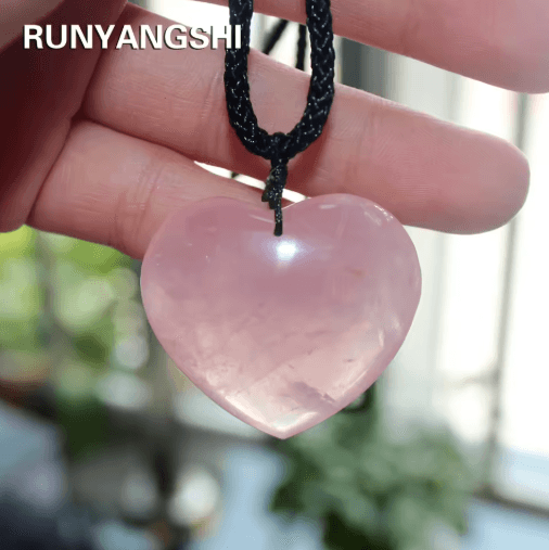 Rose Quartz Heart Crystal Pendant Necklace – Natural Pink Healing Stone Love Jewelry