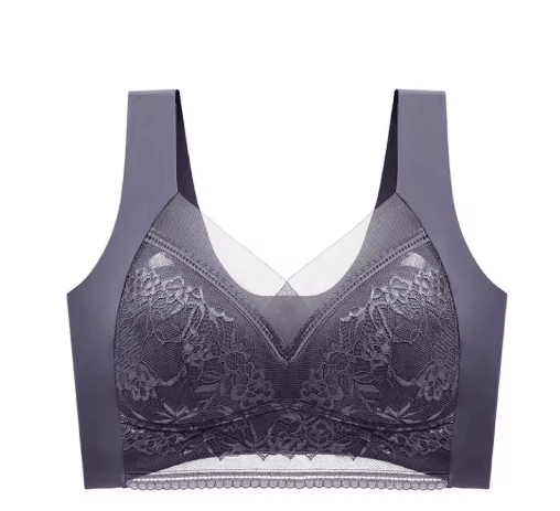 Plus Size Lace Ice Silk Anti-Sag Seamless Padded Vest Bra