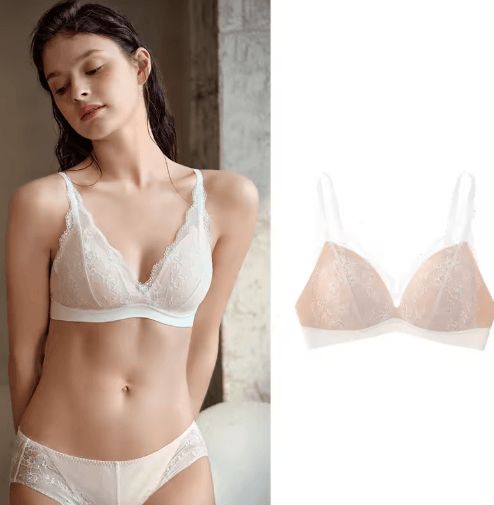 SUJIIN Deep V Wireless Push Up Lace Bra for Small Busts