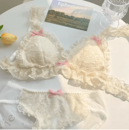 French Retro Lolita Wireless Lace Bralette with Frill Trim