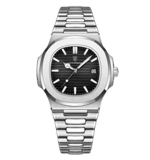 POEDAGAR Luxury Square Stainless Steel Quartz Watch for Men