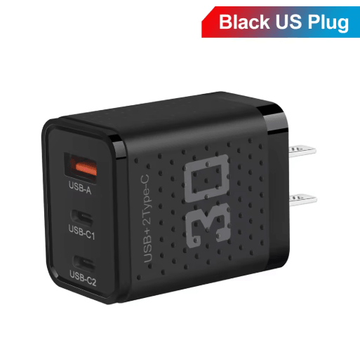 30W USB C Charger 3 Port Fast Charging Adapter with QC3.0 EU US Plug