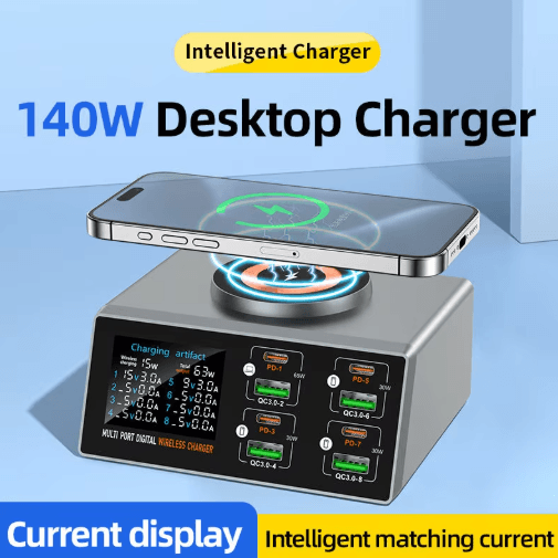 140W Smart 8 Port USB Charging Station for Multiple Devices - Fast Charging Hub