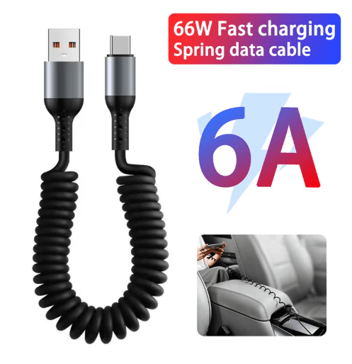 Charger Wire Spring 66W 5A USB C Fast Charging Spring Car Cable – Portable Type | Inspire ...