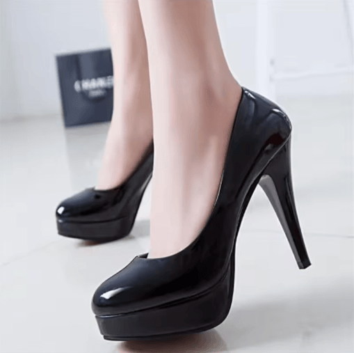 Classic Patent Leather Platform Wedding Pumps Nude High Heels for Women