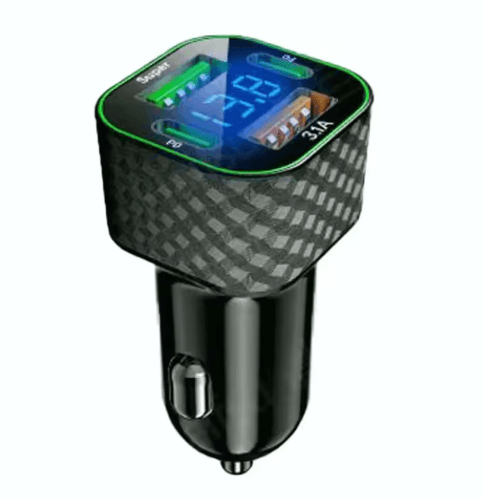 UYUXIO Dual PD Super Fast USB-C Car Charger with Voltage Display - 4-in-1 Power Adapter for iPhone & Android