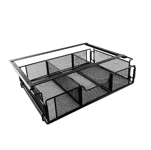 Under Desk Drawer Organizer Set with Black Desktop Storage Basket