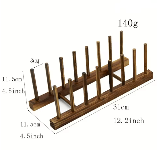 Wooden Dish Drainer Rack Bamboo Plate & Pot Lid Drying Stand for Kitchen Counter