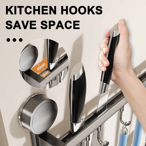 Wall Mounted Kitchen Hook Rack No Drill Utensil Hanger Rail | Inspire ...