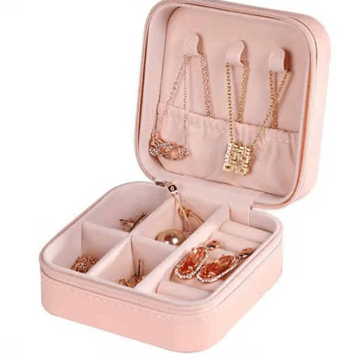6 Piece Mini Jewelry Box Set in Pink Synthetic Leather for Travel and Daily Storage