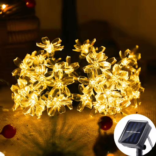 Solar Sakura Cherry Blossom String Lights Outdoor Fairy Garden Decor