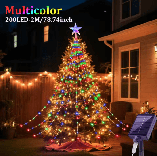 Solar Star Waterfall String Lights 8 Mode Christmas Tree Fairy Lights