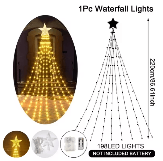Pentagram Star Waterfall String Lights Waterproof LED Christmas Fairy Lights