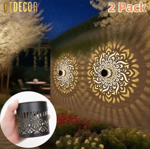 2PCS Metal Solar Wall Lantern Lights – Waterproof Outdoor Fence & Garden Wall Lights
