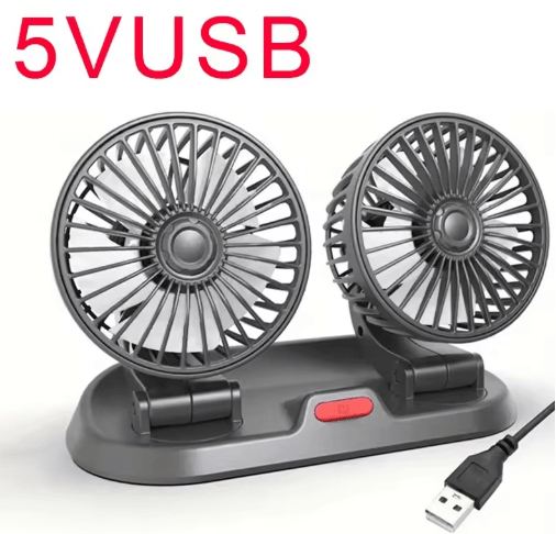 360° Adjustable 3-Head Car Cooling Fan with USB/12V/24V Power