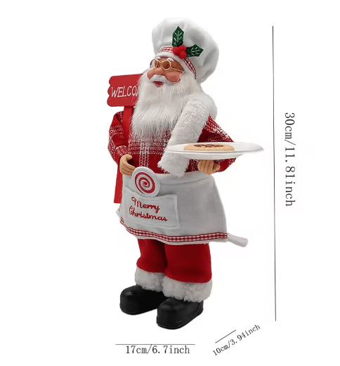 12-Inch Chef Santa Christmas Figurine - Standing Santa Holiday Kitchen Decoration