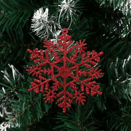 9-Piece Glitter Snowflake Christmas Ornaments Red & Gold Hanging Tree Decorations