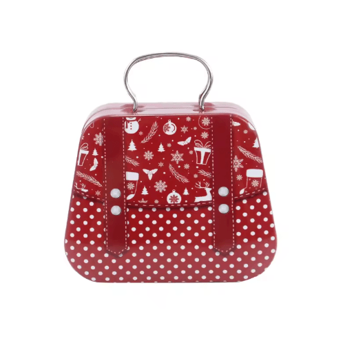 Festive Christmas Tin Handbag Gift Box Reusable Candy & Cookie Treat Container