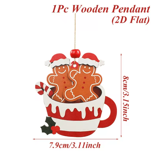 Cute Gingerbread Man Christmas Ornament – Wooden Holiday Tree Pendant Decoration