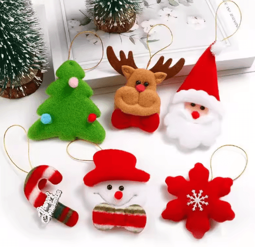 6-Piece Plush Christmas Tree Ornaments Set – Cute Santa & Holiday Hanging Decorations