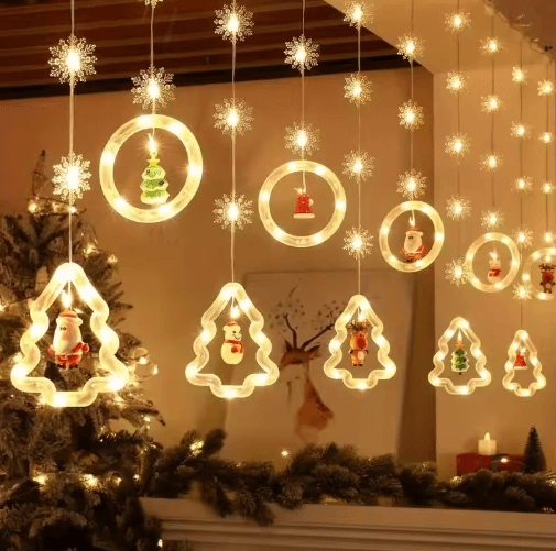 Festive Santa Curtain Lights with Remote – LED Christmas Window Decoration