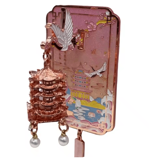 Chinese Style LED Fridge Magnet Light Up Yellow Crane Tower Souvenir