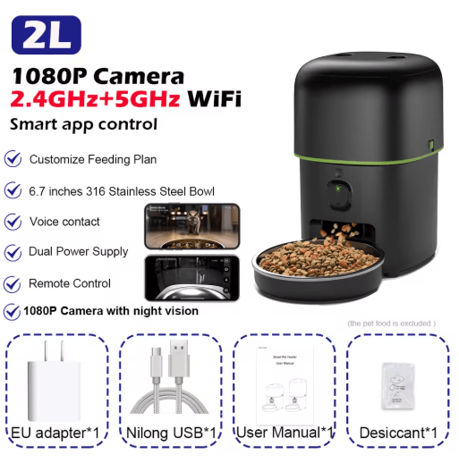 Automatic Cat Feeder Camera Pet Smart Cat Food Kibble Dispenser 2.4G/5GWiFi Tuya APP Control