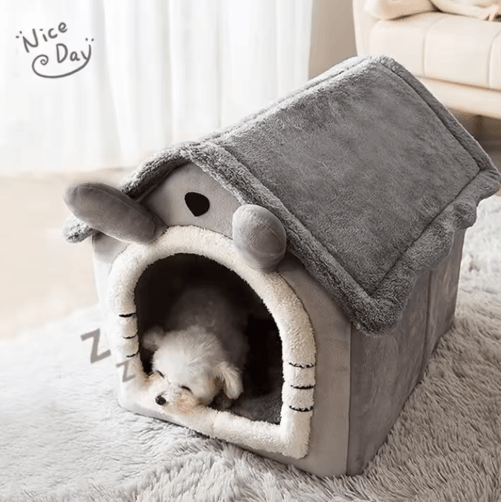 CozyFold Foldable Pet House – Warm Indoor Dog & Cat Winter Bed