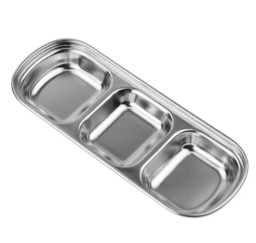 304 Stainless Steel 3-Compartment Sauce Tray for BBQ & Serving
